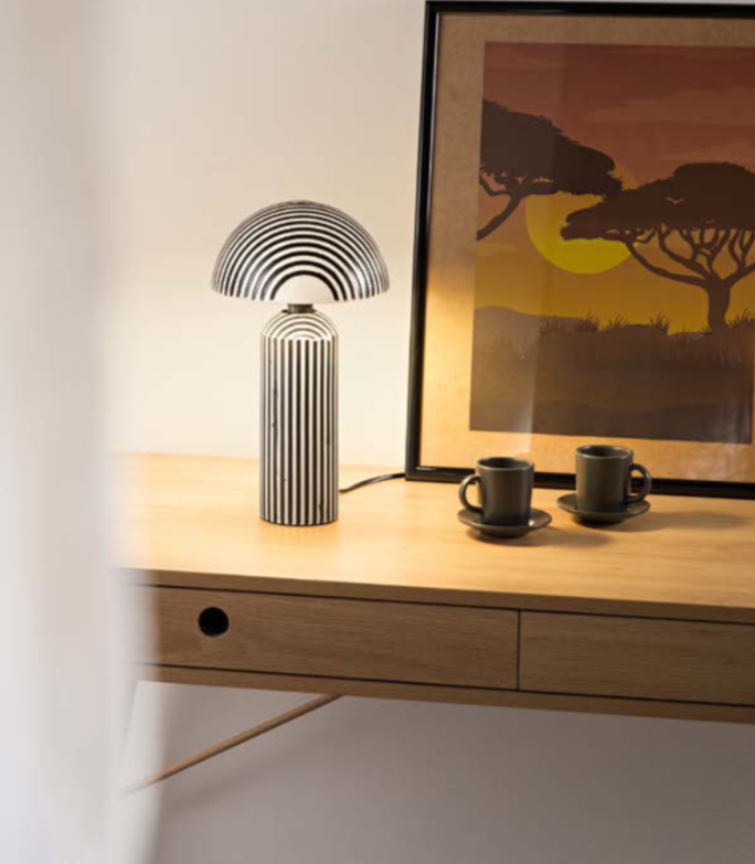 Lume in ceramica motivo zebrato nero 1XE14 non incl. TANZANIA Lume in ceramica motivo zebrato nero 1XE14 non incl. TANZANIA